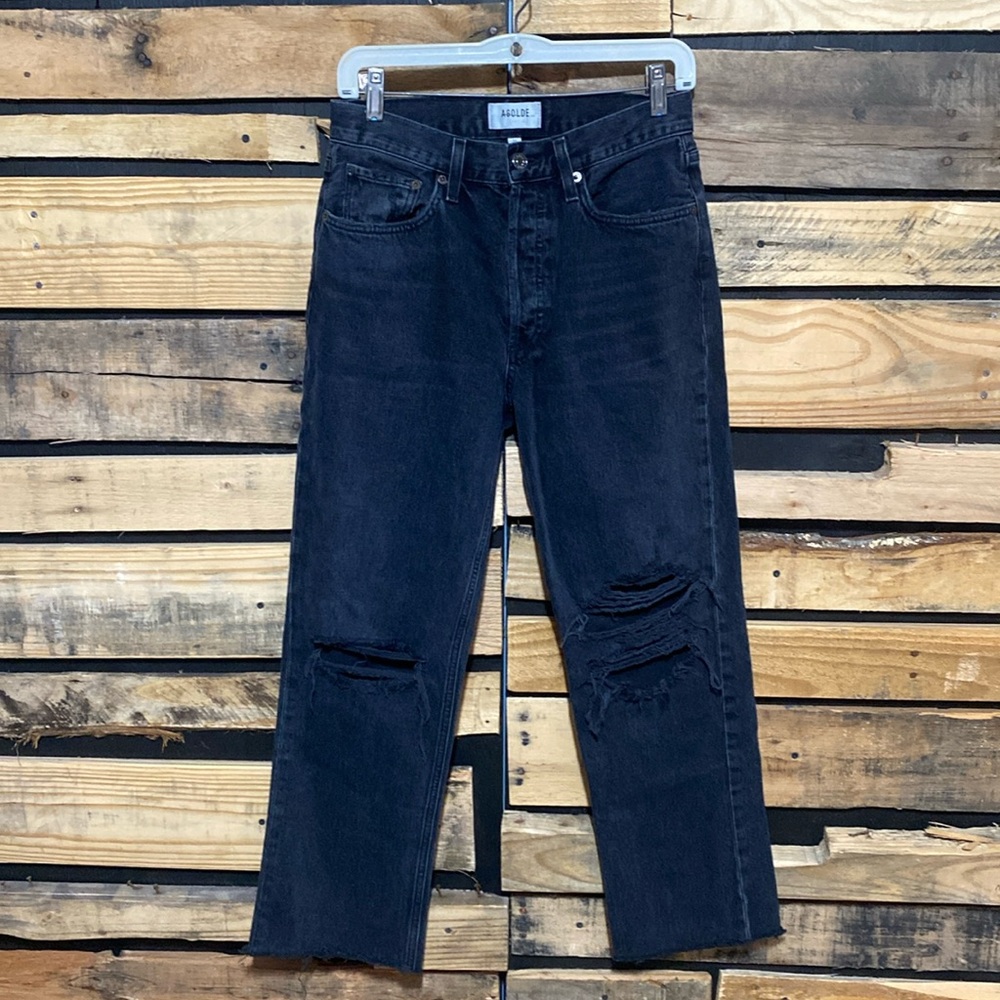 AGOLDE Black Lana Mid Rise Vintage Straight Leg Jeans Size 26